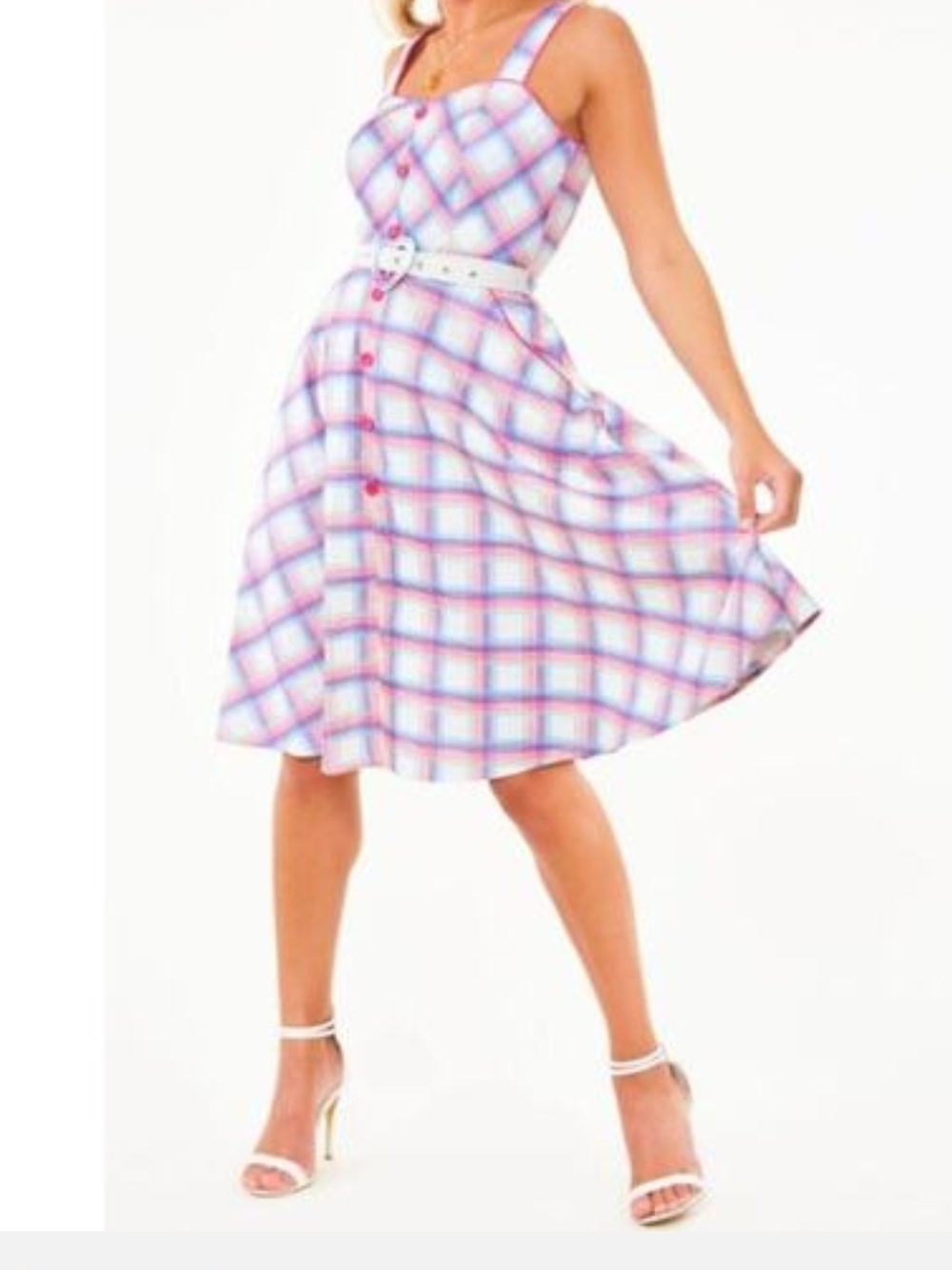 Voodoo Vixen Pink and Blue Plaid A-Line Dress